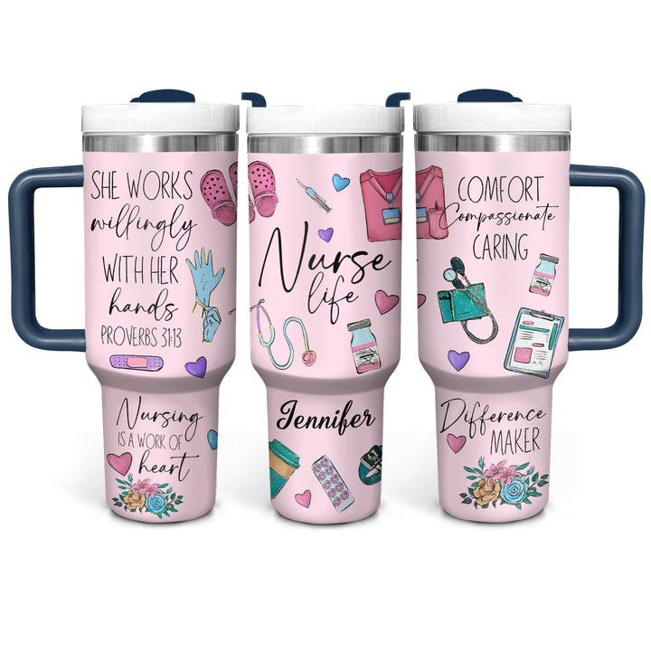 Nurse Life - Personalized Tumbler With Handle - Gift for Nurse NCU0PT32