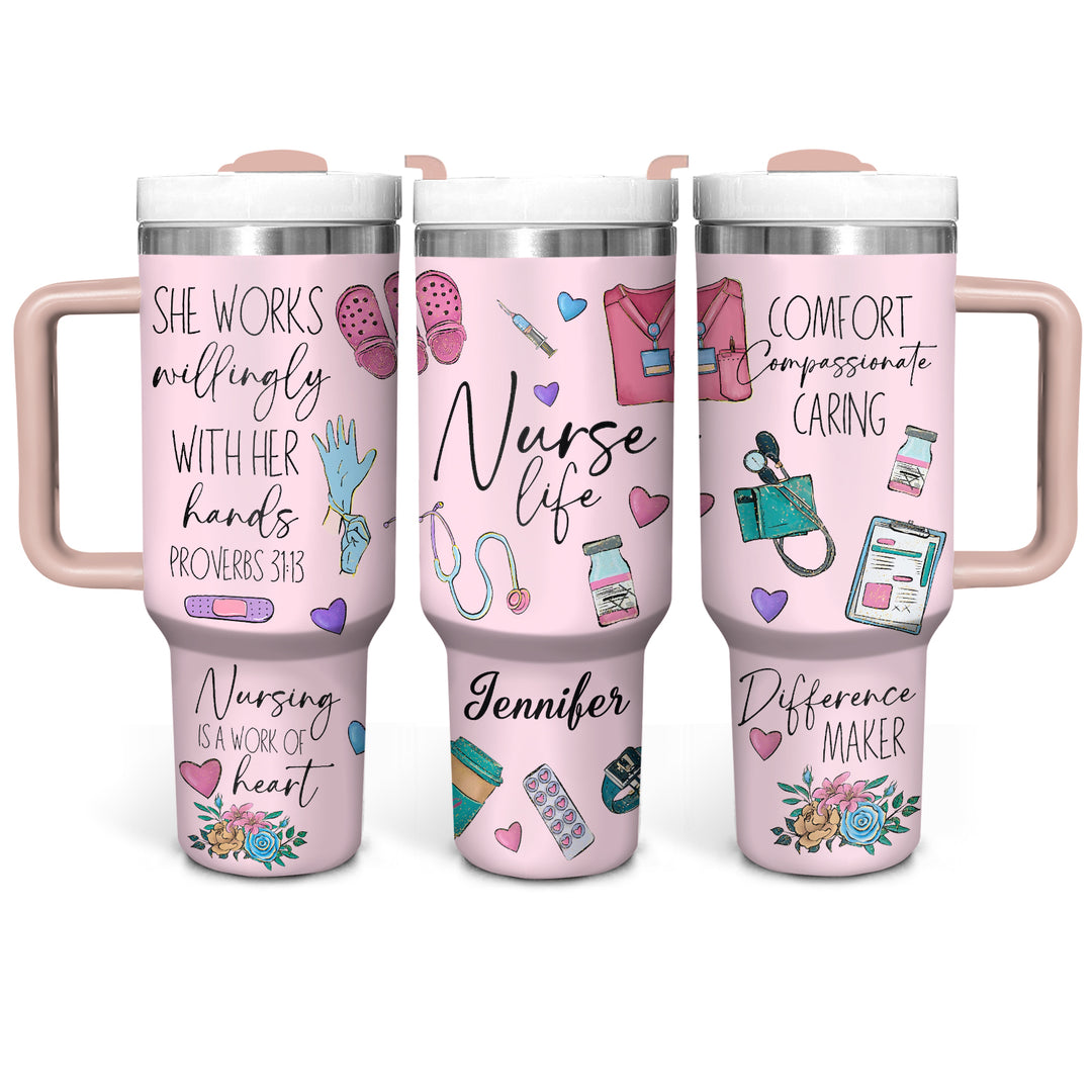 Nurse Life - Personalized Tumbler With Handle - Gift for Nurse NCU0PT32