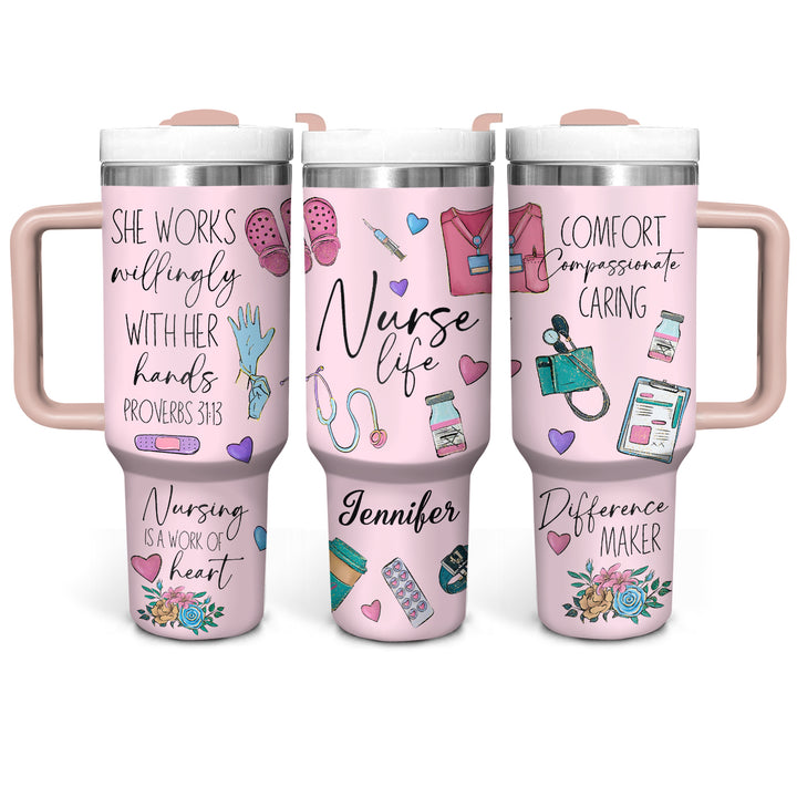 Nurse Life - Personalized Tumbler With Handle - Gift for Nurse NCU0PT32