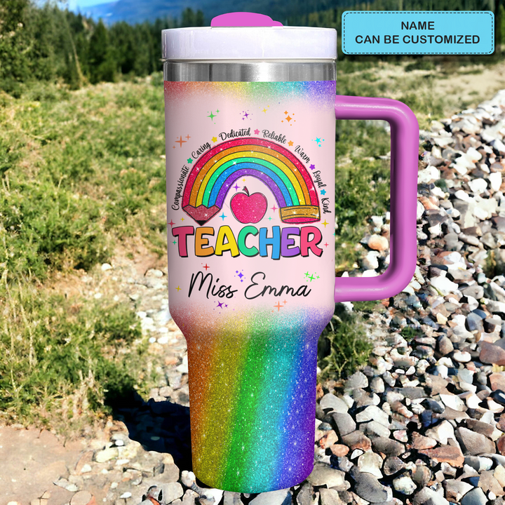 Inspirational Rainbow - Personalized Tumbler With Handle - Gift for Teacher NCU0PT35
