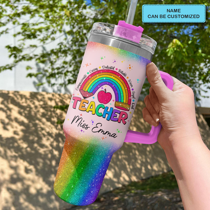 Inspirational Rainbow - Personalized Tumbler With Handle - Gift for Teacher NCU0PT35