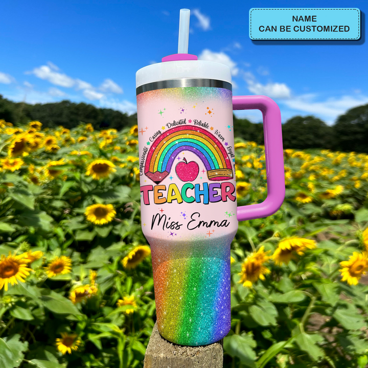 Inspirational Rainbow - Personalized Tumbler With Handle - Gift for Teacher NCU0PT35