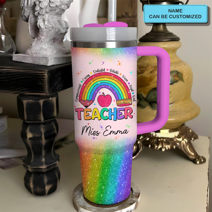 Inspirational Rainbow - Personalized Tumbler With Handle - Gift for Teacher NCU0PT35