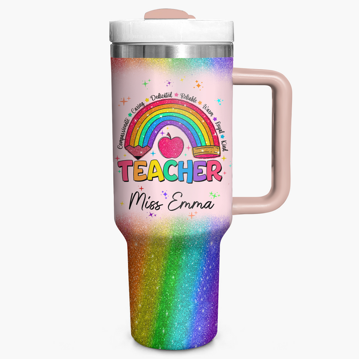 Inspirational Rainbow - Personalized Tumbler With Handle - Gift for Teacher NCU0PT35