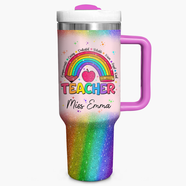 Inspirational Rainbow - Personalized Tumbler With Handle - Gift for Teacher NCU0PT35
