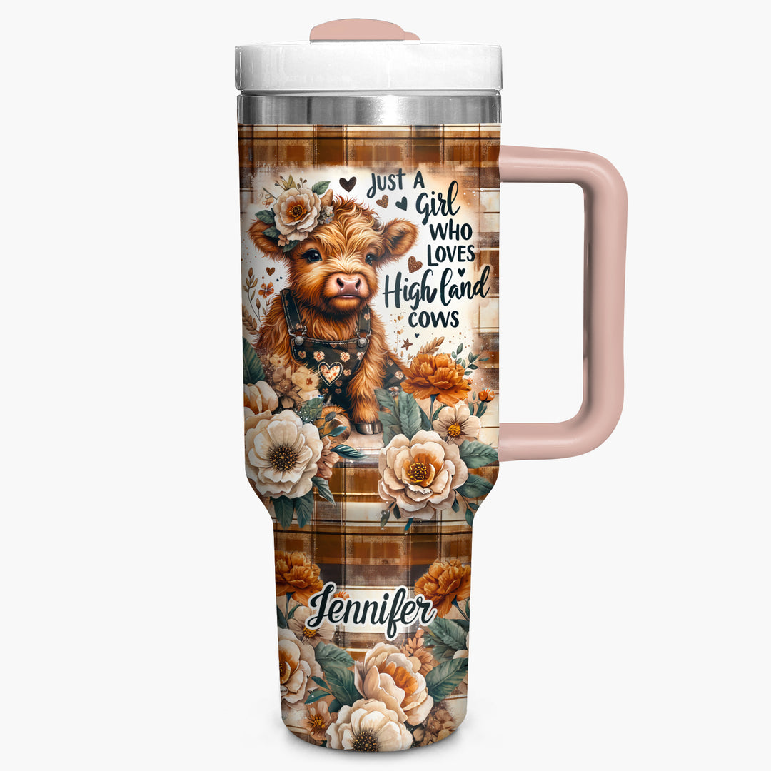 Just A Girl Who Loves Highland Cows - Personalized Tumbler with Handle - Gift For Highland Cows Lovers - NCU0DV057