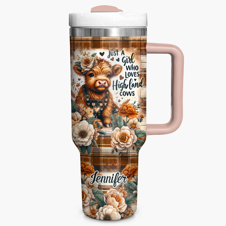 Just A Girl Who Loves Highland Cows - Personalized Tumbler with Handle - Gift For Highland Cows Lovers - NCU0DV057