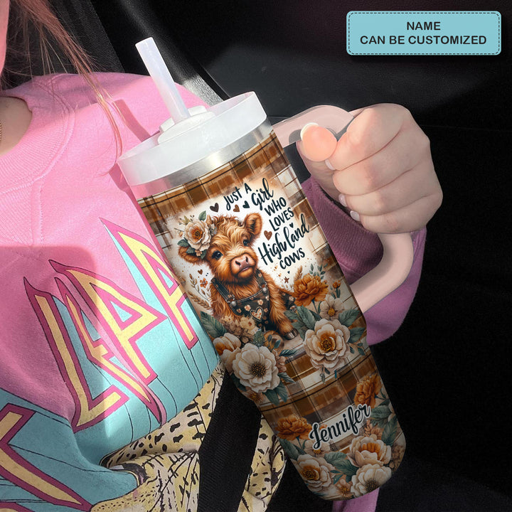 Just A Girl Who Loves Highland Cows - Personalized Tumbler with Handle - Gift For Highland Cows Lovers - NCU0DV057