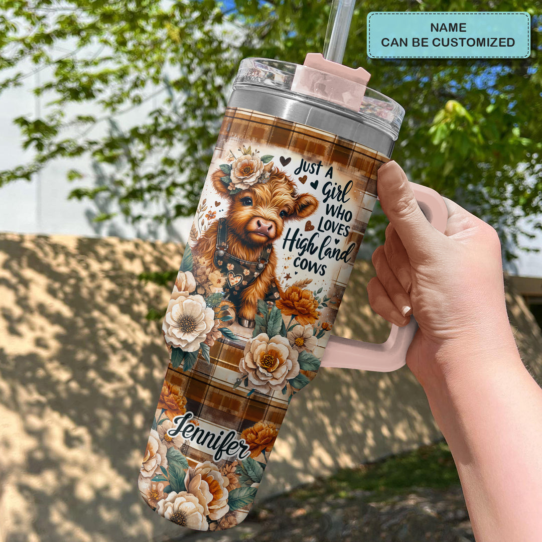 Just A Girl Who Loves Highland Cows - Personalized Tumbler with Handle - Gift For Highland Cows Lovers - NCU0DV057