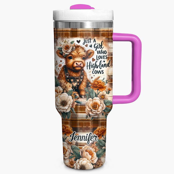 Just A Girl Who Loves Highland Cows - Personalized Tumbler with Handle - Gift For Highland Cows Lovers - NCU0DV057