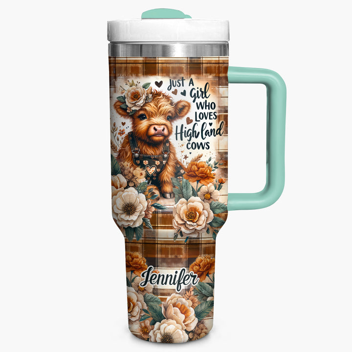 Just A Girl Who Loves Highland Cows - Personalized Tumbler with Handle - Gift For Highland Cows Lovers - NCU0DV057