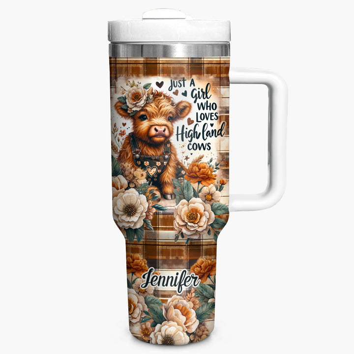 Just A Girl Who Loves Highland Cows - Personalized Tumbler with Handle - Gift For Highland Cows Lovers - NCU0DV057