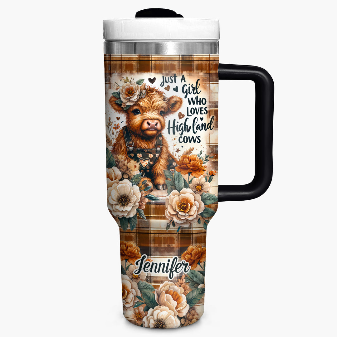 Just A Girl Who Loves Highland Cows - Personalized Tumbler with Handle - Gift For Highland Cows Lovers - NCU0DV057