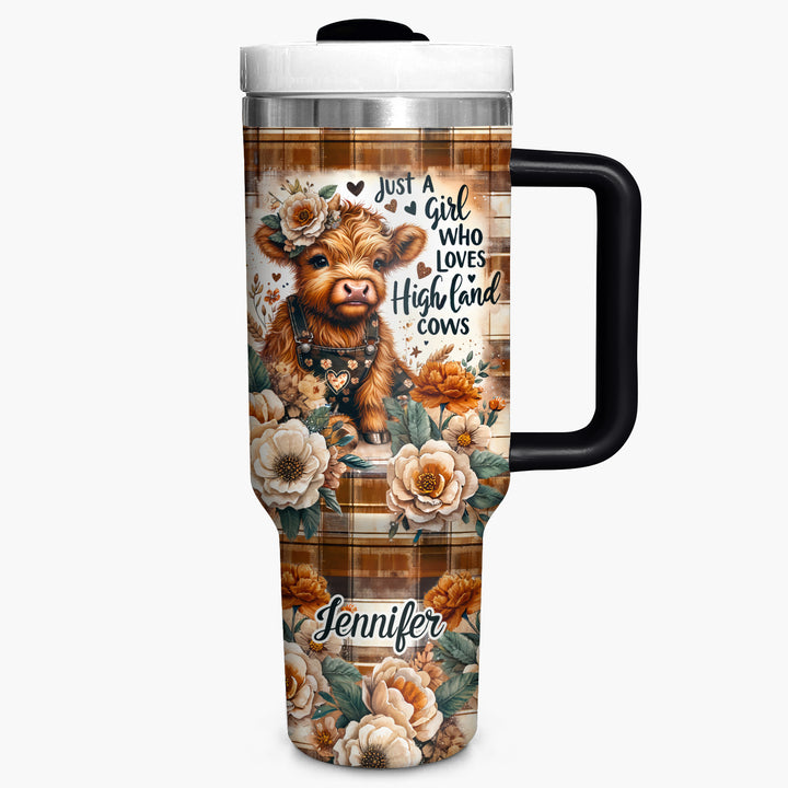 Just A Girl Who Loves Highland Cows - Personalized Tumbler with Handle - Gift For Highland Cows Lovers - NCU0DV057