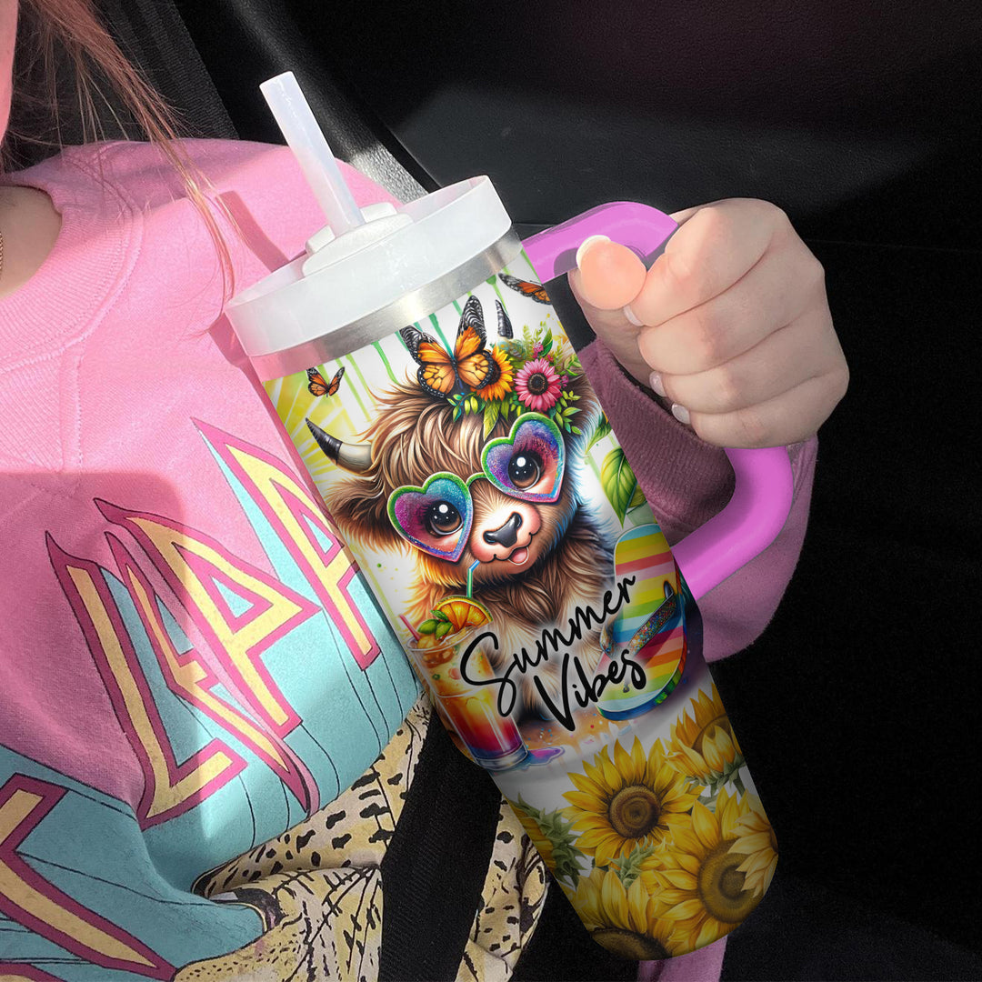 Summer Vibes Highland Cows - Tumbler with Handle - Gift For Highland Cows Lovers - NCU0DV056