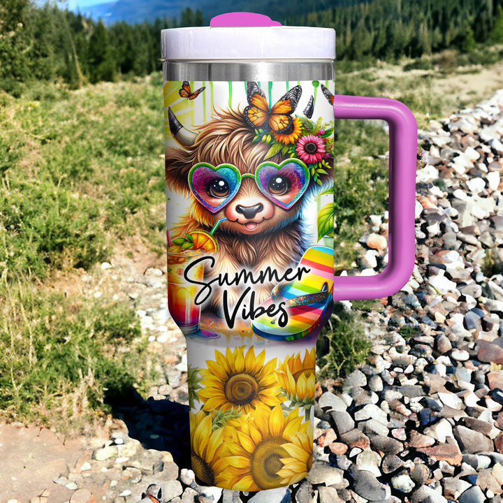 Summer Vibes Highland Cows - Tumbler with Handle - Gift For Highland Cows Lovers - NCU0DV056