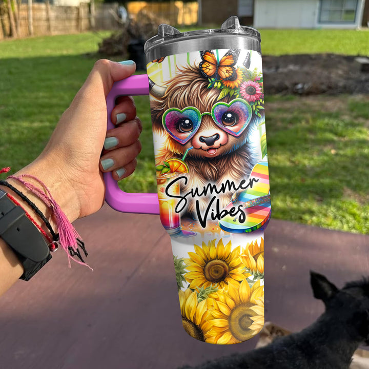 Summer Vibes Highland Cows - Tumbler with Handle - Gift For Highland Cows Lovers - NCU0DV056