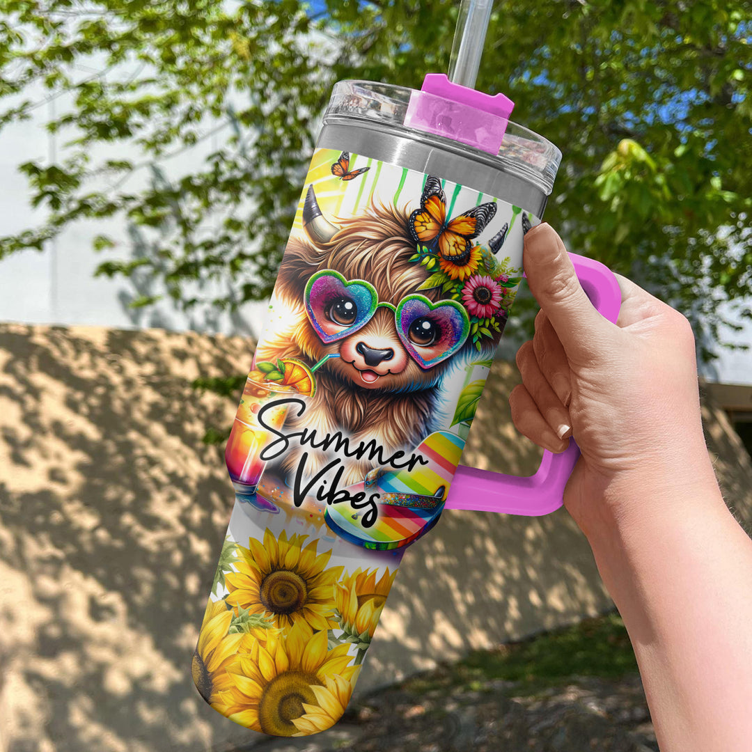 Summer Vibes Highland Cows - Tumbler with Handle - Gift For Highland Cows Lovers - NCU0DV056