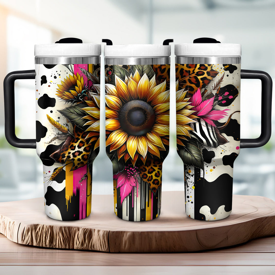Leopard Sunflower - Tumbler with Handle - Gift For Sunflowers Lovers - NCU0DV065