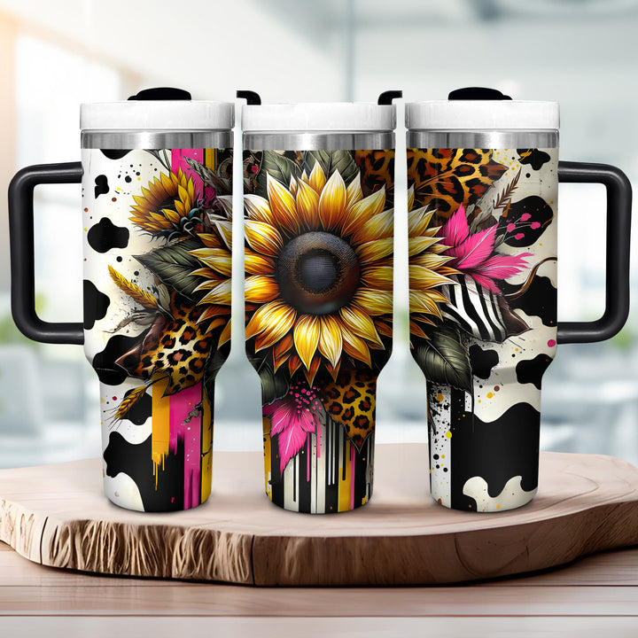 Leopard Sunflower - Tumbler with Handle - Gift For Sunflowers Lovers - NCU0DV065