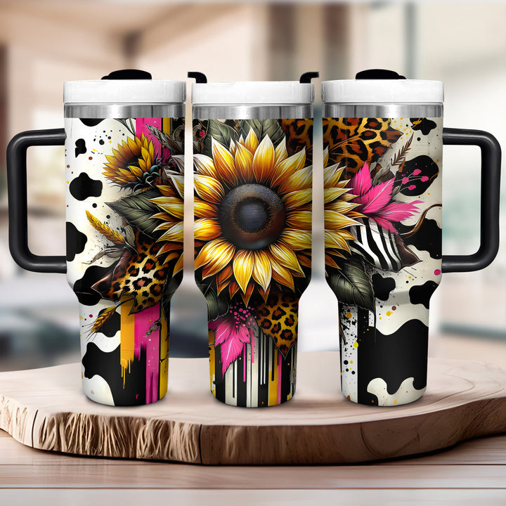 Leopard Sunflower - Tumbler with Handle - Gift For Sunflowers Lovers - NCU0DV065