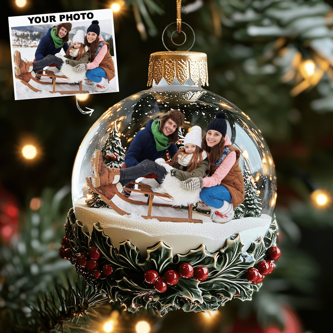 Family In Snowglobe - Personalized Custom Mica Photo Ornament - Gift For Family Members AGCPD085