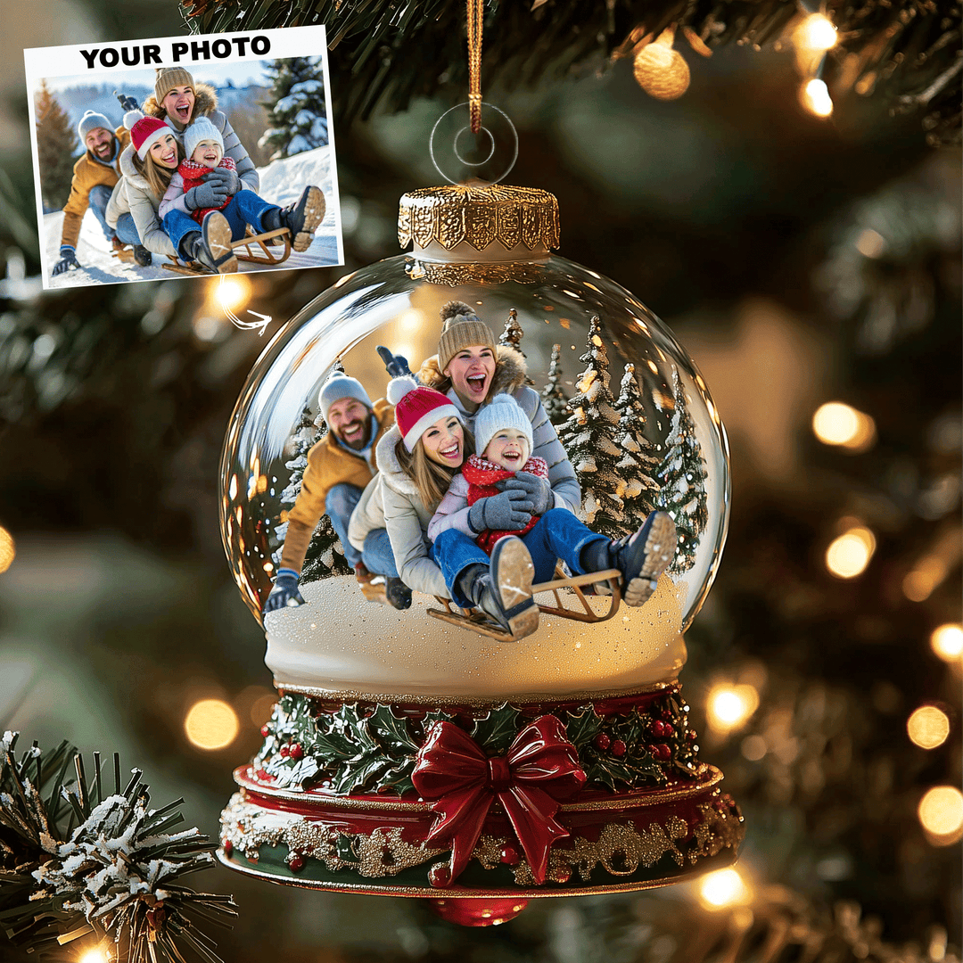 Family In Snowglobe - Personalized Custom Mica Photo Ornament - Gift For Family Members AGCPD085