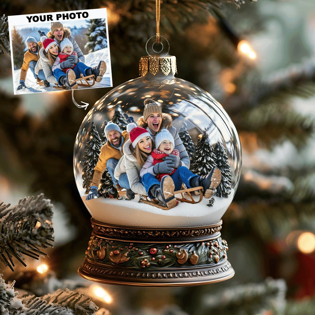 Family In Snowglobe - Personalized Custom Mica Photo Ornament - Gift For Family Members AGCPD085