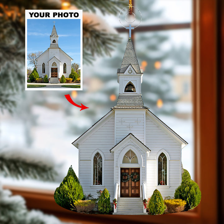 Church - Personalized Photo Mica Ornament - Gift For Friends, Family Members