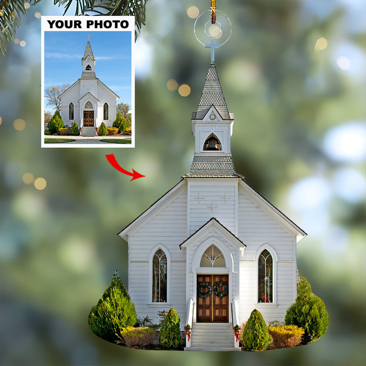 Church - Personalized Photo Mica Ornament - Gift For Friends, Family Members