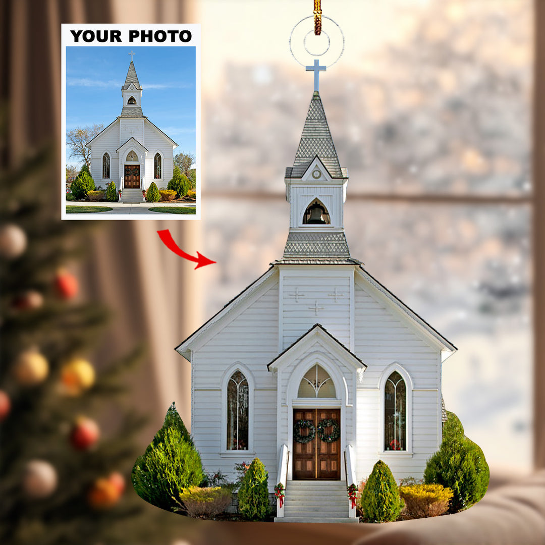 Church - Personalized Photo Mica Ornament - Gift For Friends, Family Members