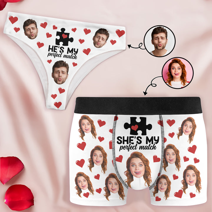 My Perfect Match - Personalized Custom Couple Matching Briefs - Gift For Couple, Boyfriend, Girlfriend, Wife, Husband