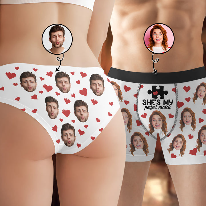 My Perfect Match - Personalized Custom Couple Matching Briefs - Gift For Couple, Boyfriend, Girlfriend, Wife, Husband
