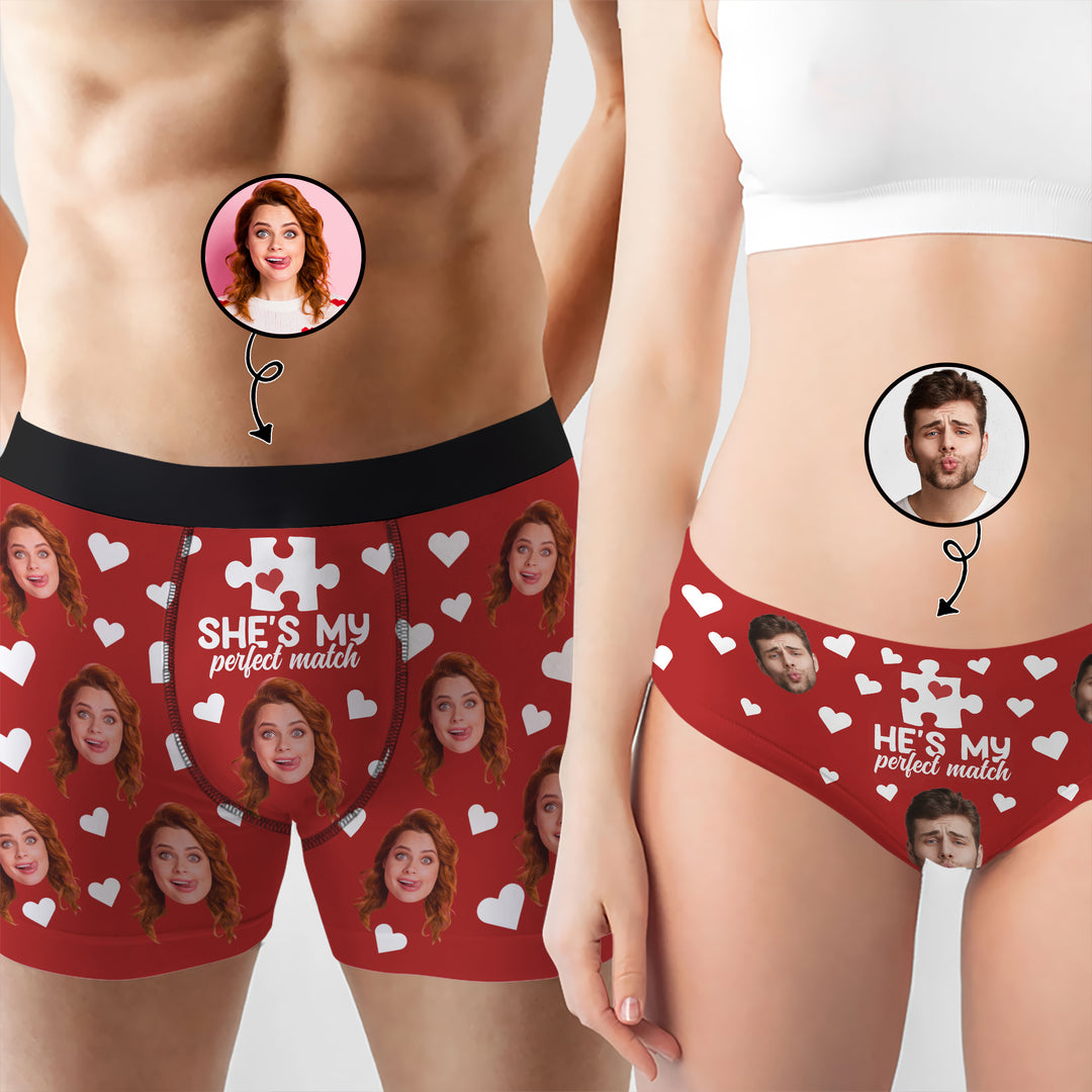 My Perfect Match - Personalized Custom Couple Matching Briefs - Gift For Couple, Boyfriend, Girlfriend, Wife, Husband