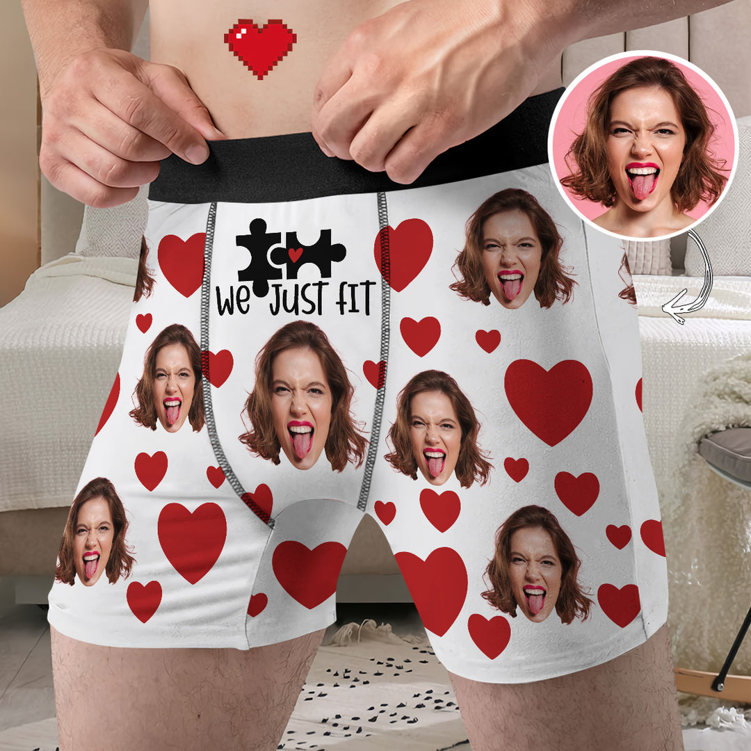 We Just Fit - Personalized Custom Men's Boxer Briefs - Gift For Couple, Boyfriend, Husband