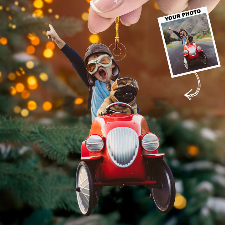Little Racer Adventures - Personalized Photo Mica Ornament - Christmas Gift For Baby, Family Members