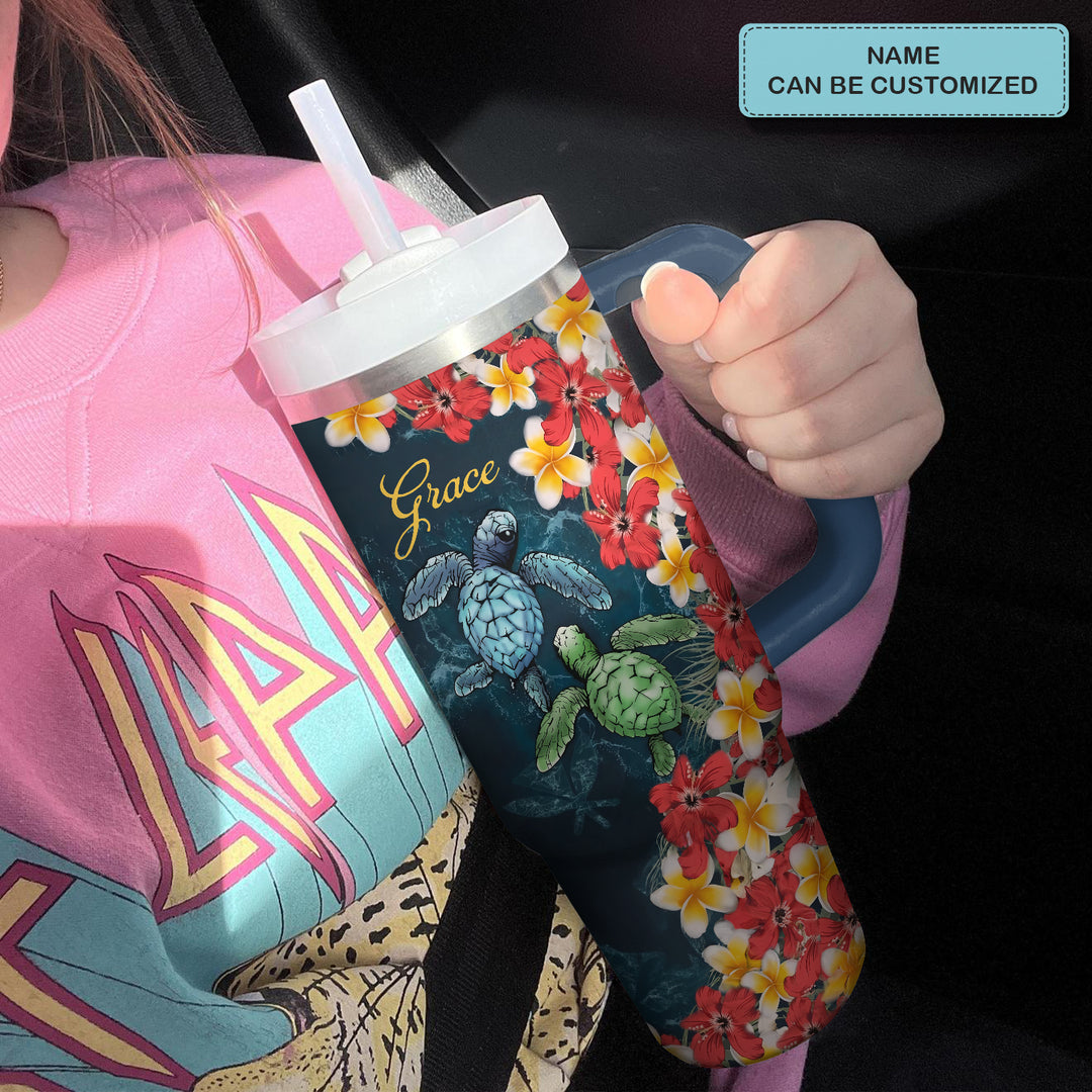 Tropical Turtle - Personalized Tumbler with Handle - NCU0TT013