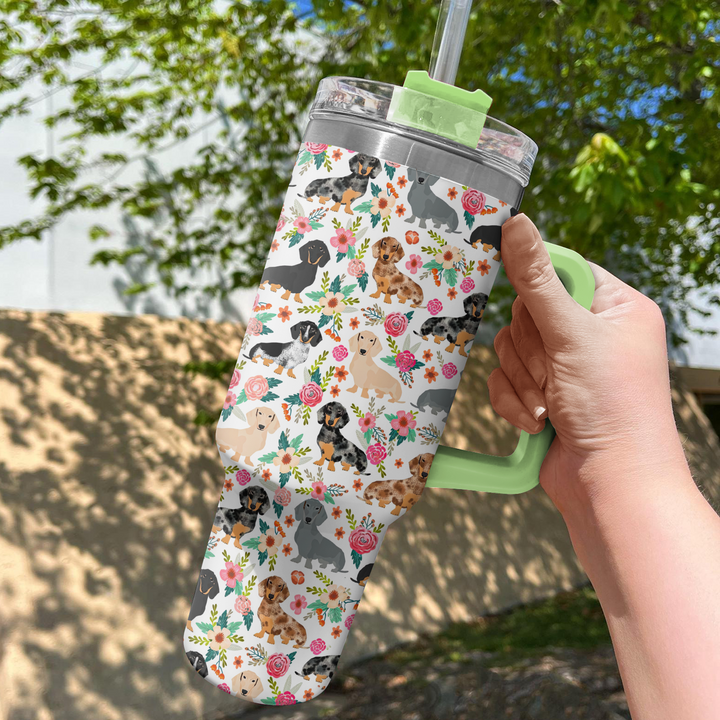 Floral Dachshund - Tumbler With Handle - Gift for Dachshund Lovers NCU0PT005