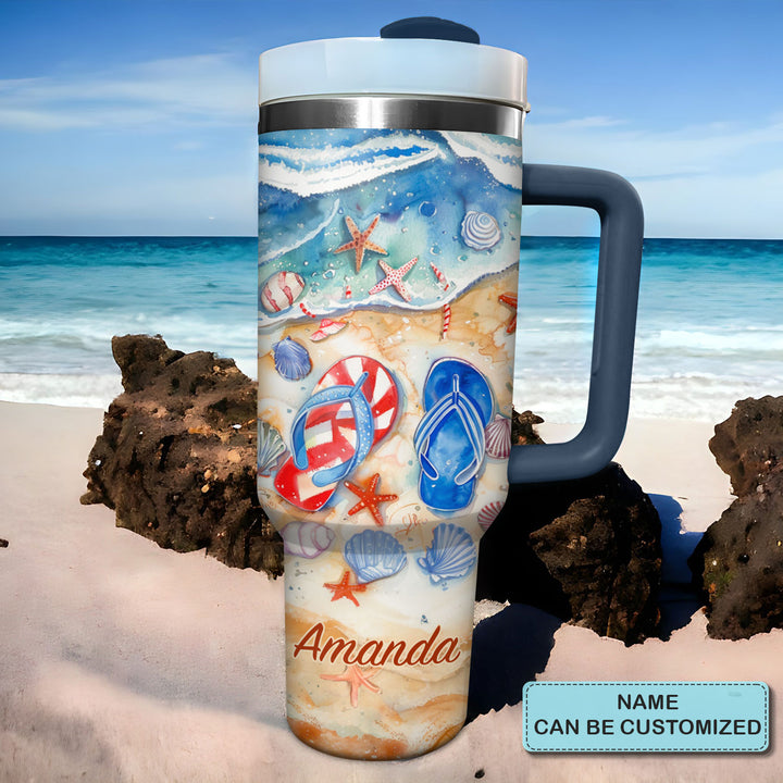 Sun Sand And Flip Flops - Personalized Tumbler with Handle - NCU0TL009