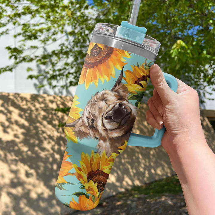 Highland Cow With Sunflower - Tumbler With Handle - NCU0DK002