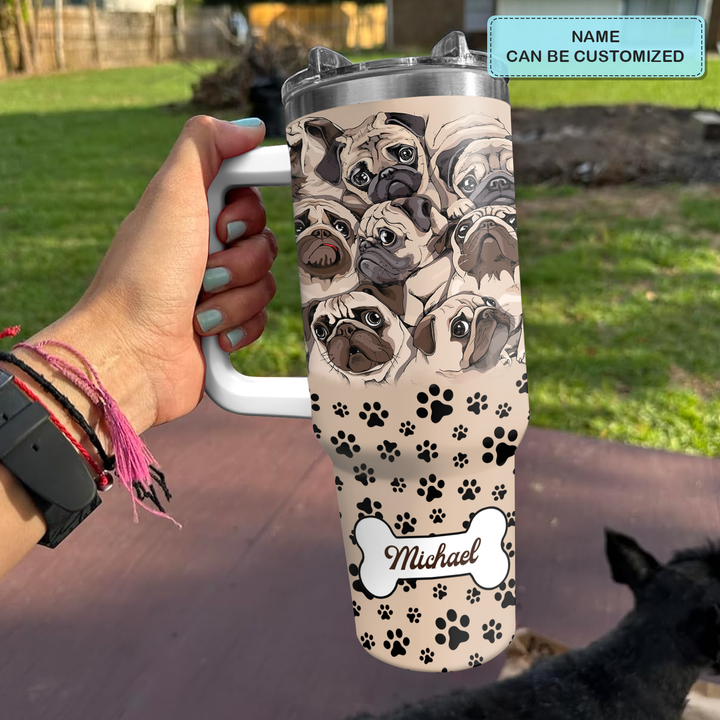 Gathering of Pugs - Personalized Tumbler With Handle - NCU0DK007