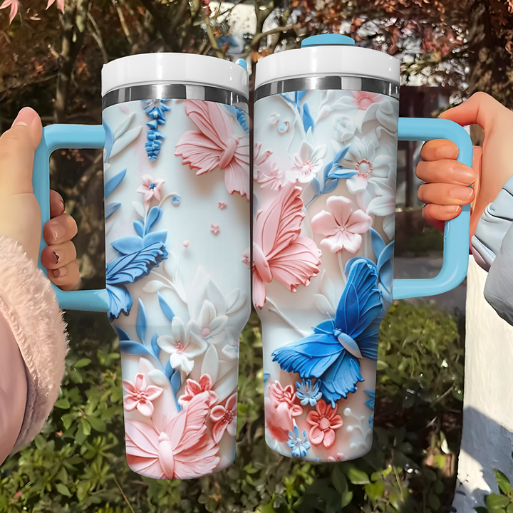 Butterfly Blossom - Tumbler with Handle - Gift for Butterfly Lover NCU0PT21