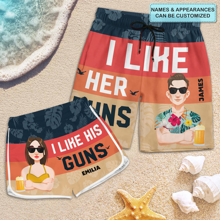 I Like Her Buns - Personalized Custom Couple Beach Shorts - Gift For Couple