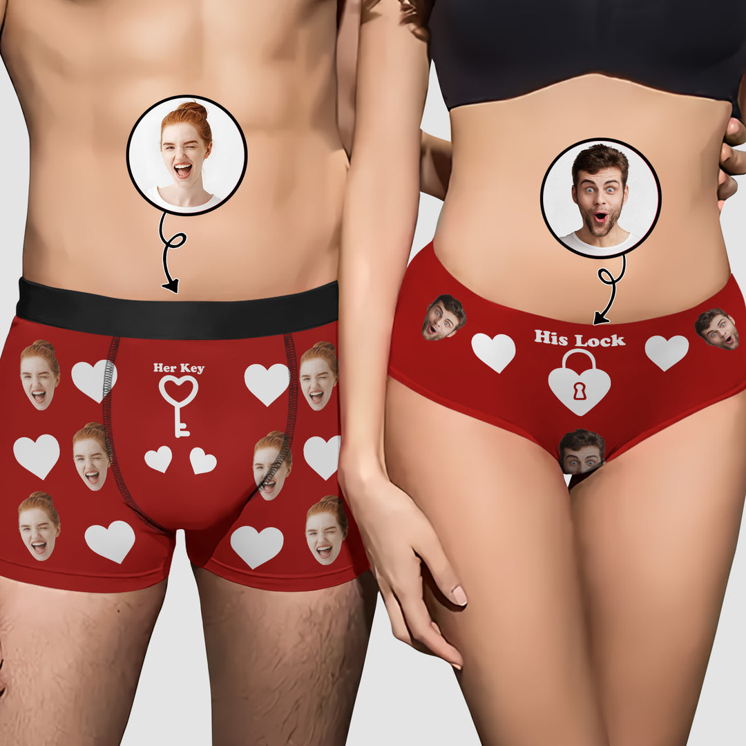 Lock And Key - Personalized Custom Couple Matching Briefs - Gift For Couple, Boyfriend, Girlfriend, Wife, Husband