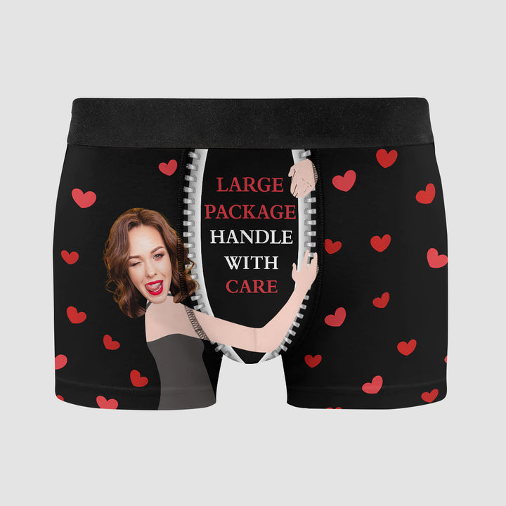 Large Package Handle With Care - Personalized Custom Men's Boxer Briefs - Gift For Couple, Boyfriend, Husband