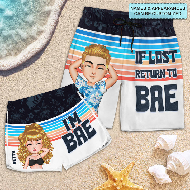 If Lost Return To Bae Funny - Personalized Custom Couple Beach Shorts - Gift For Couple
