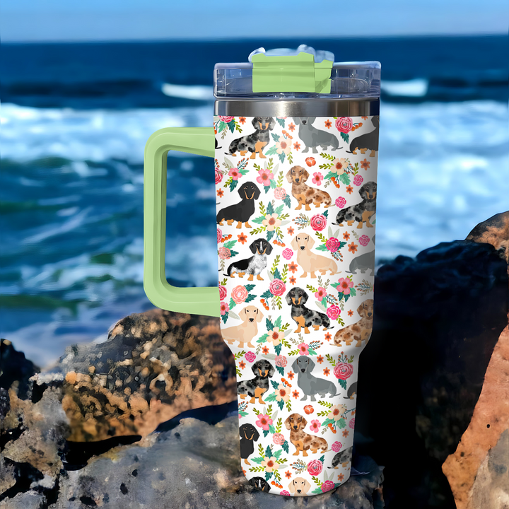 Floral Dachshund - Tumbler With Handle - Gift for Dachshund Lovers NCU0PT005