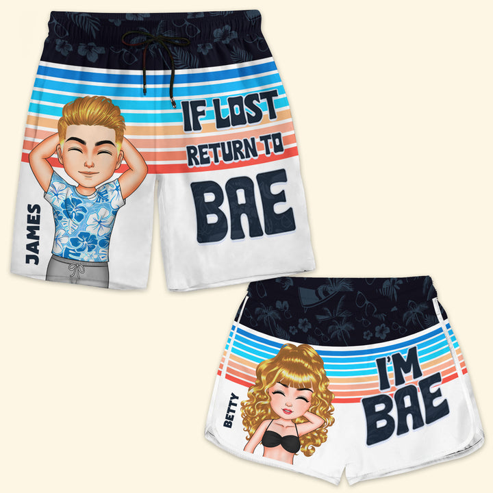 If Lost Return To Bae Funny - Personalized Custom Couple Beach Shorts - Gift For Couple