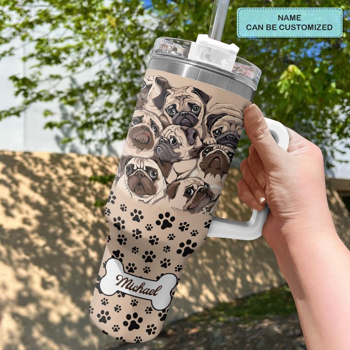 Gathering of Pugs - Personalized Tumbler With Handle - NCU0DK007