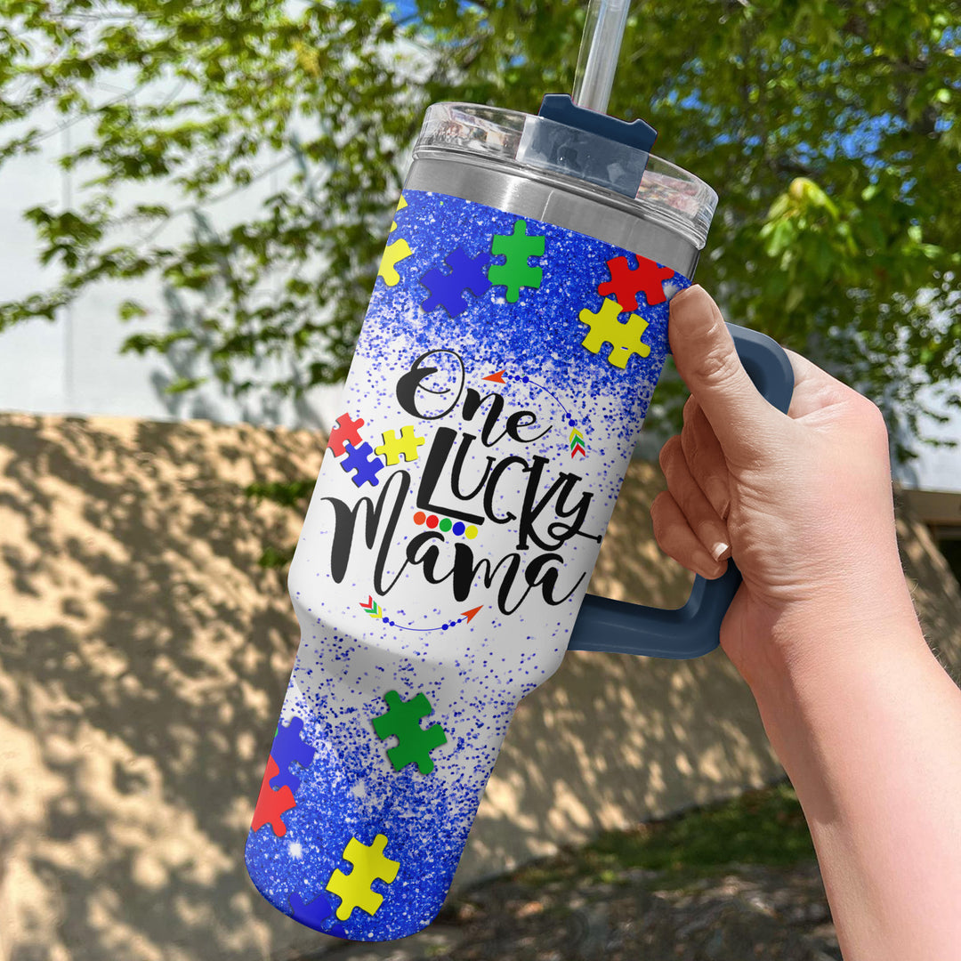 One Lucky Mama - Personalized Tumbler with Handle - NCU0TL005